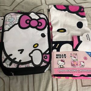Hello Kitty Pink and White Towel Set + hello kitty lunch bag
